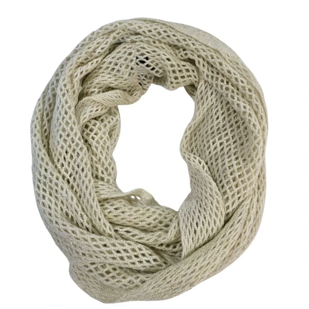 Steve Madden Infinity Scarf Metallic Knit One Size Cream‎ Women's Warm Preppy